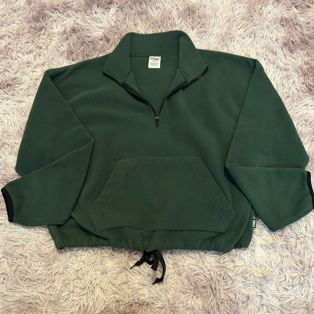 PINK Fleece Crop 3/4 Zip Pullover